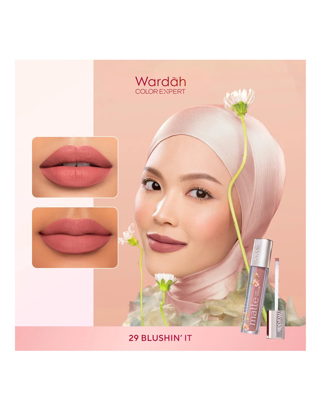Wardah Exclusive Matte Lipstick 17 Gorgeous Pink 3.8 g In Use